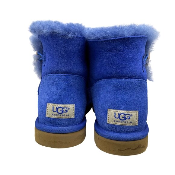 Rare UGG Australia Bailey Blue Cobalt Suede Button Short Sheepskin Boots Women 9 - Picture 5 of 10